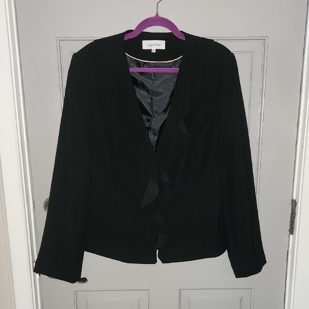 Calvin Klein Black Ruffle Lapel Women's Blazer Sz. 16
